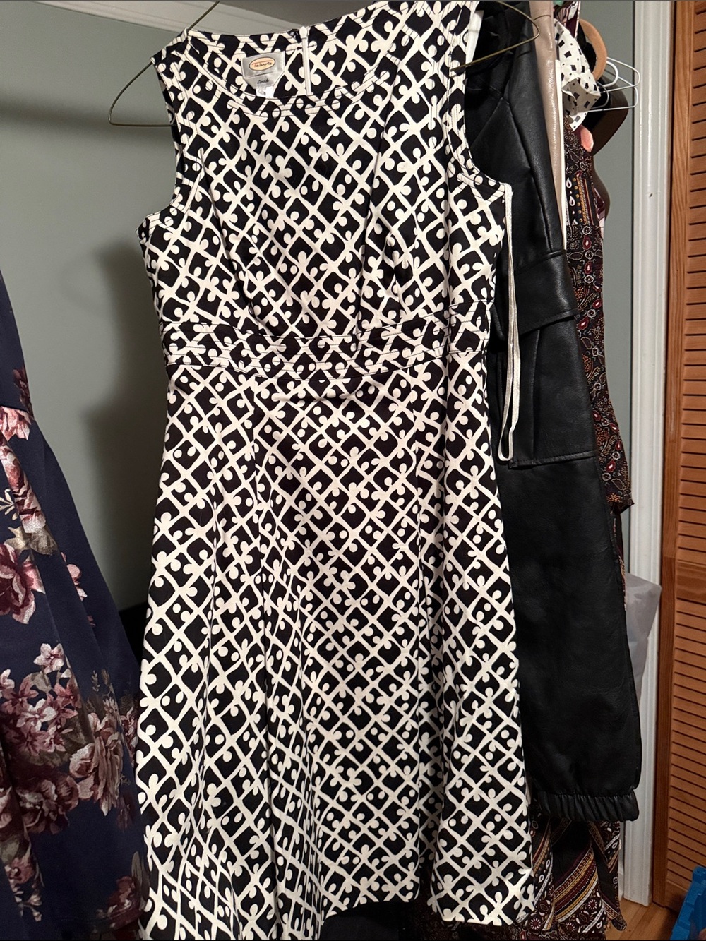 Talbots Black and White Geometric Midi Dress